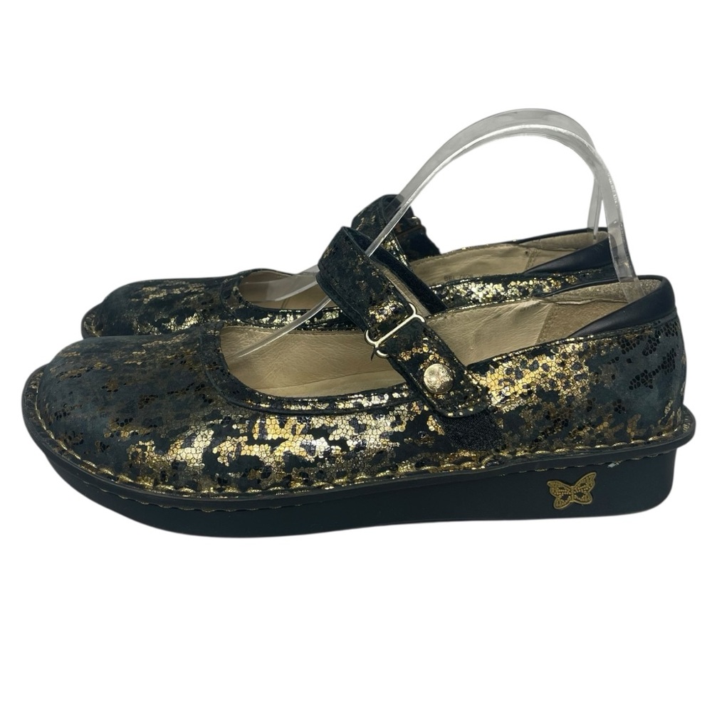 Alegria 39 Belle Glammo gold and black suede Mary Janes - Picture 4 of 9